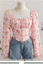 Pink Casual Street Daily Office lady Floral Print Tops