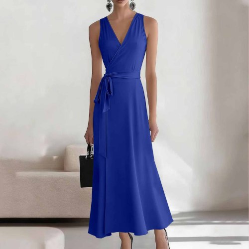 Blue Sexy Casual Daily Party Vacation Formal Prom Office lady Solid Color V Neck A Line Dresses