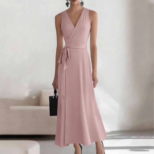Pink Sexy Casual Daily Party Vacation Formal Prom Office lady Solid Color V Neck A Line Dresses