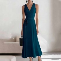 Malachite Green Sexy Casual Daily Party Vacation Formal Prom Office lady Solid Color V Neck A Line Dresses