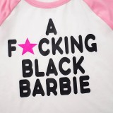 Pink Letter Print O Neck T-Shirts