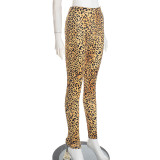 Yellow Leopard Print Leopard Regular Low Waist Bottoms