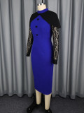 Blue Patchwork Lace O Neck Dresses