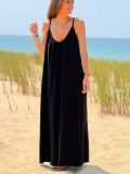 Black Solid Color Beach Dresses