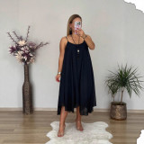 Black Solid Color O Neck Half Sleeve Two Pieces