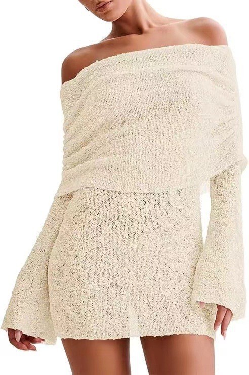 Apricot Off Shoulder Wrapped Skirt Dresses