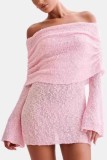 Blue Off Shoulder Wrapped Skirt Dresses