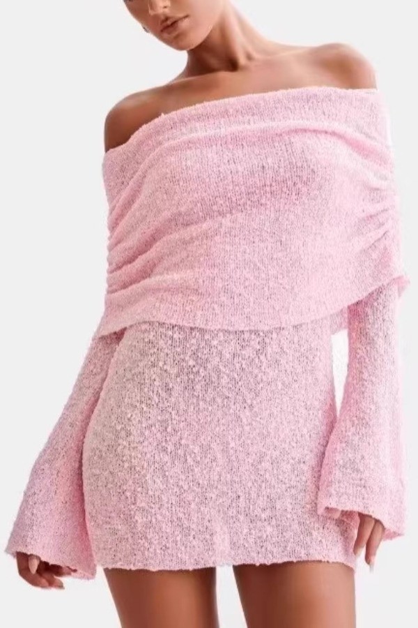 Pink Off Shoulder Wrapped Skirt Dresses