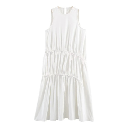 White Casual Daily Solid Color O Neck A Line Dresses