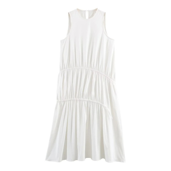 White Casual Daily Solid Color O Neck A Line Dresses