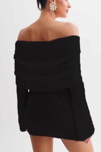 Black Off Shoulder Wrapped Skirt Dresses