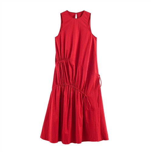 Red Casual Daily Solid Color O Neck A Line Dresses