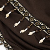 Brown Sexy Street Daily Party Bohemian Patchwork Wrapped Skirt Dresses