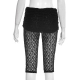 Black Sexy Lace Skinny High Waist Solid Color Bottoms