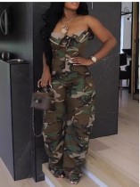 Camouflage Casual Camouflage Print Pocket Camouflage Jumpsuits