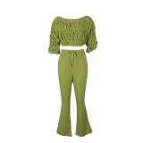 Black Casual Solid Color Off Shoulder Two Pieces