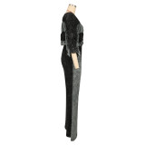 Black Casual Solid Color Off Shoulder Two Pieces