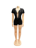 Red Sexy Street Solid Color V Neck Rompers
