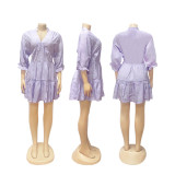 Purple Casual Daily Vacation Y2k Solid Color V Neck A Line Dresses