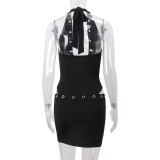 Black V Neck Sleeveless Two Pieces