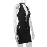 Black V Neck Sleeveless Two Pieces