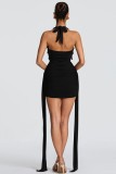 Brownness Backless Halter Wrapped Skirt Dresses