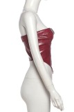 Red Sexy Street Strapless Tops