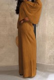 Brown Casual Solid Color O Neck Half Sleeve Two Pieces