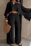Brown Casual Solid Color O Neck Half Sleeve Two Pieces