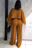 Brown Casual Solid Color O Neck Half Sleeve Two Pieces