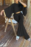 Brown Casual Solid Color O Neck Half Sleeve Two Pieces