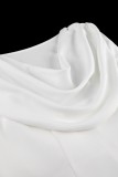 White Solid Color Off Shoulder Wrapped Skirt Dresses
