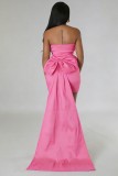 White Sexy Prom Solid Color Strapless Wrapped Skirt Dresses