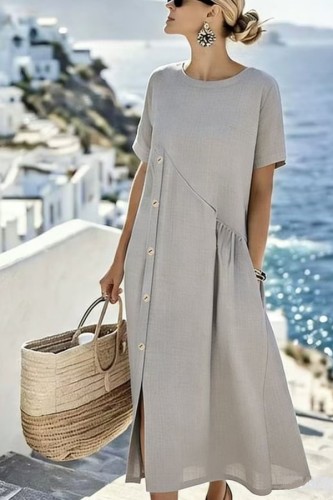 Light Gray Casual Solid Color O Neck A Line Dresses