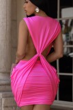 White Sexy Solid Color V Neck Wrapped Skirt Dresses
