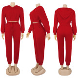 Red Casual Sportswear Daily Patchwork O Neck Long Sleeve Two Pieces