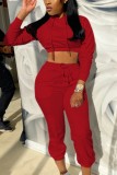 Red Casual Sportswear Daily Patchwork O Neck Long Sleeve Two Pieces