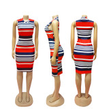 Red Casual Street Stripe O Neck Dresses