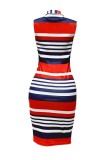 Red Casual Street Stripe O Neck Dresses