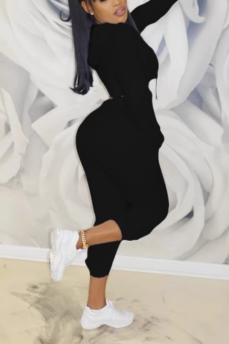 Black Casual Sportswear Daily Patchwork O Neck Long Sleeve Two Pieces