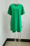 Pink Casual Solid Color O Neck Short Sleeve Two Pieces