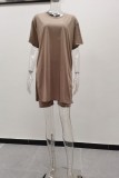 Pink Casual Solid Color O Neck Short Sleeve Two Pieces