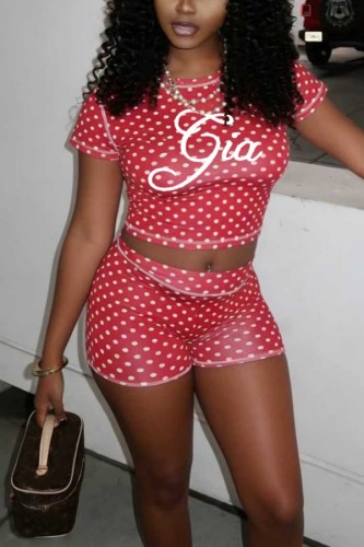Red Sexy Casual O Neck Short Sleeve Two Pieces