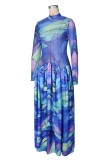 Colour Party Formal Prom Irregular Printed O Neck Dresses
