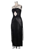 Black Sexy Bohemian Solid Color Hollow Out Swimwears Cover Up