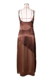 Camel Sexy Prom Solid Color Spaghetti Strap Dresses