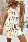 Blue Casual Floral Print V Neck A Line Dresses