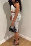 White Casual Polka Dot Bow Bow Decor Sleeveless Two Pieces