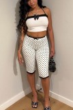 White Casual Polka Dot Bow Bow Decor Sleeveless Two Pieces