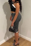 White Casual Polka Dot Bow Bow Decor Sleeveless Two Pieces